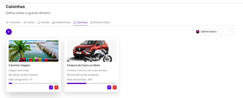 Caixinhas de metas
